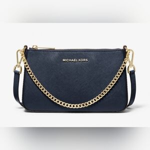 Michael Kors Jet Set Medium Saffiano Leather Crossbody Bag in Navy Blue & Gold